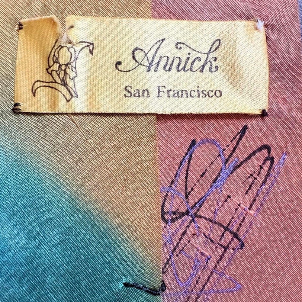 VTG Annick Men's Tie 1980s San Francisco Orange Raw Silk Abstract Art Deco retro - Picture 7 of 8